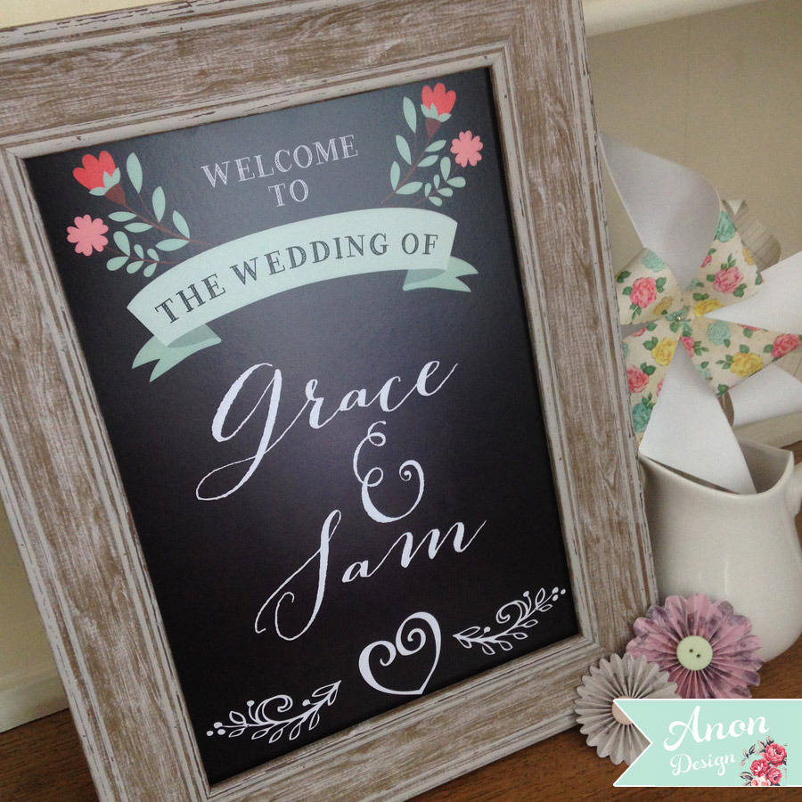 floral chalkboard wedding print by anon design studio