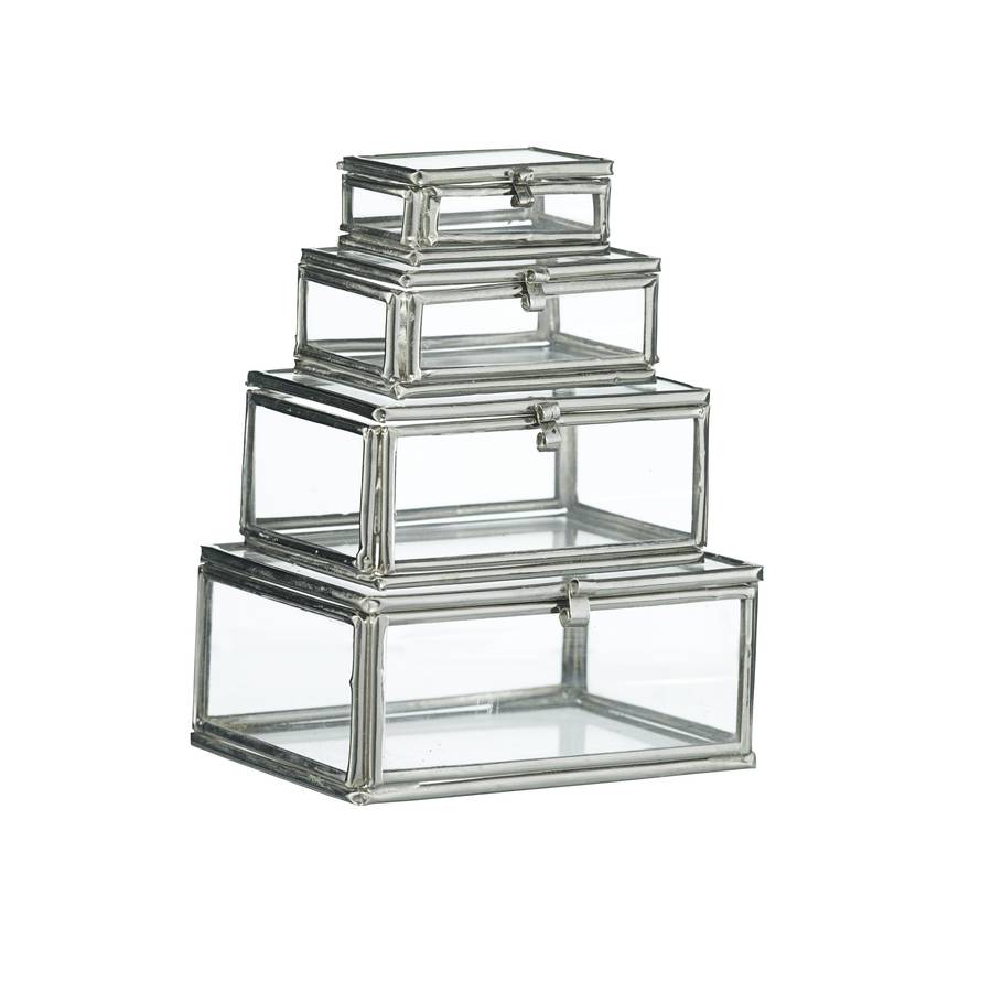 Set Of Four Antique Style Glass Trinket Boxes By Posh Totty Designs