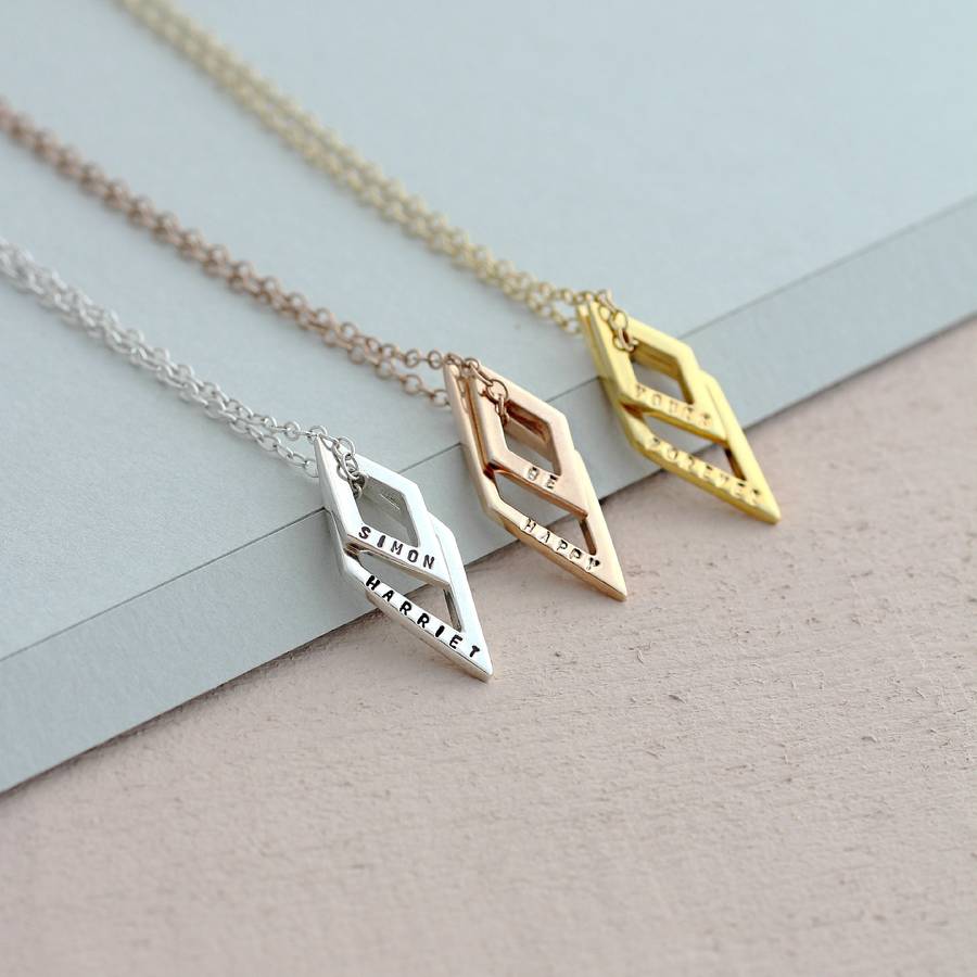 personalised names geometric necklace by posh totty