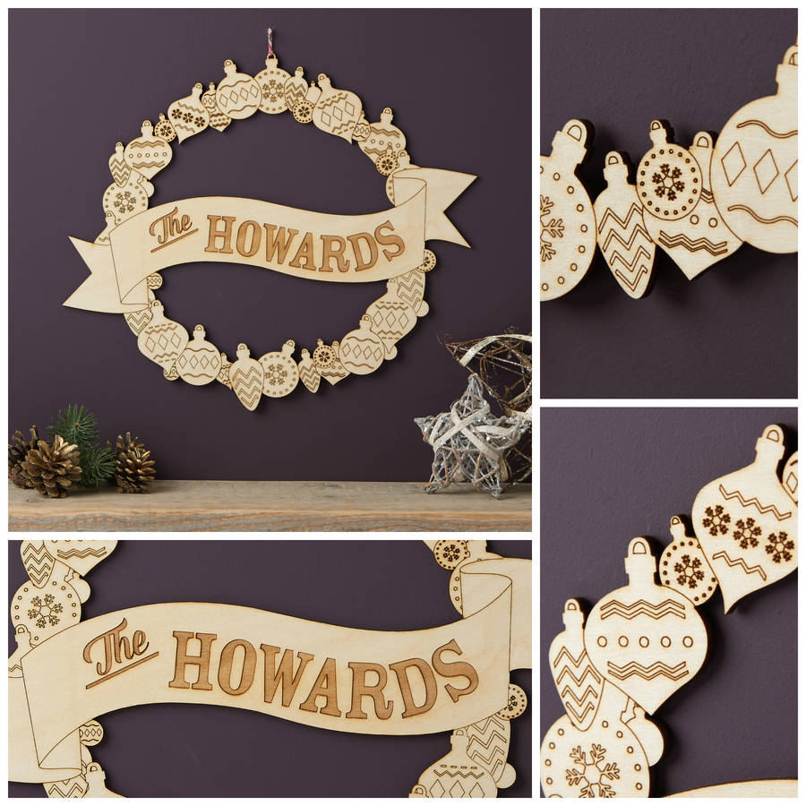 Personalised Wooden Christmas Wreath By Owl And Otter