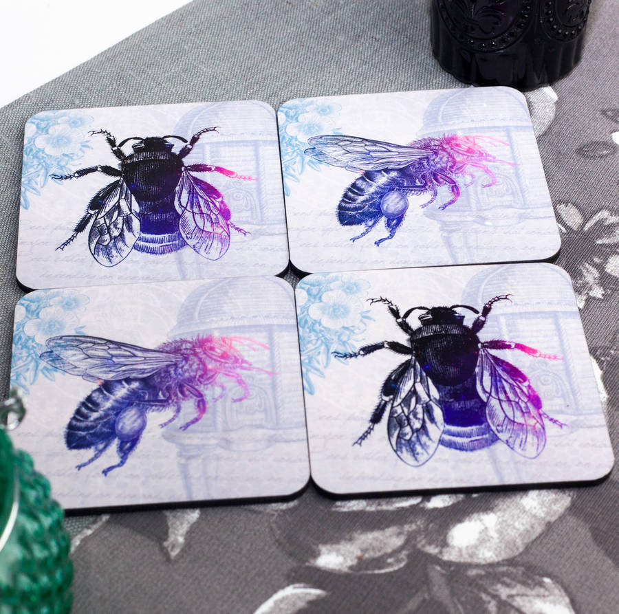 Vintage Decoupage Bumblebee Coasters Set Of Four By Totes Amaze