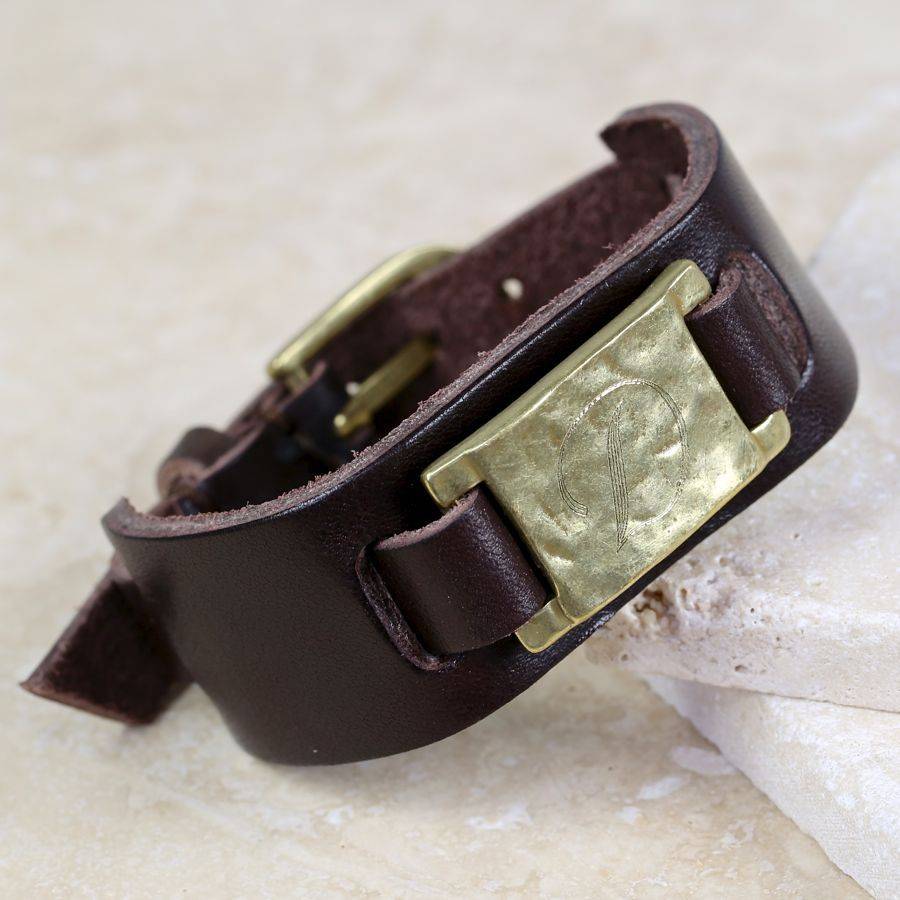 personalised men's brown leather cuff bracelet by lisa angel