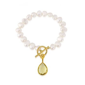Mustique White Pearl Bracelet With Gemstone Drop, 3 of 4