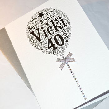 40th Happy Birthday Balloon Sparkle Card, 12 of 12
