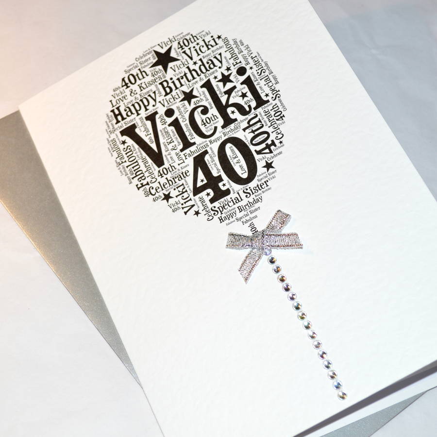 40th Happy Birthday Balloon Sparkle Card By Sew Very English