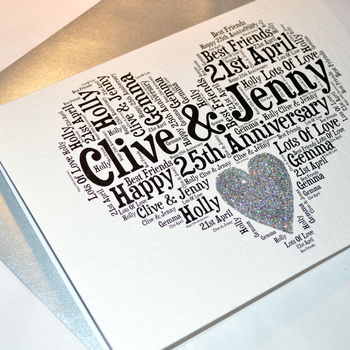 Personalised 25th Wedding Anniversary Love Sparkle Card, 6 of 12