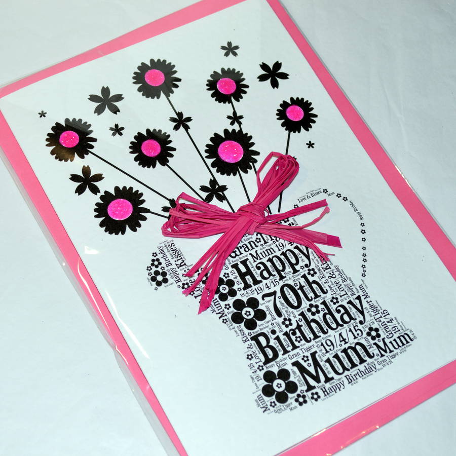 70th Happy Birthday Flower Sparkle Card By Sew Very