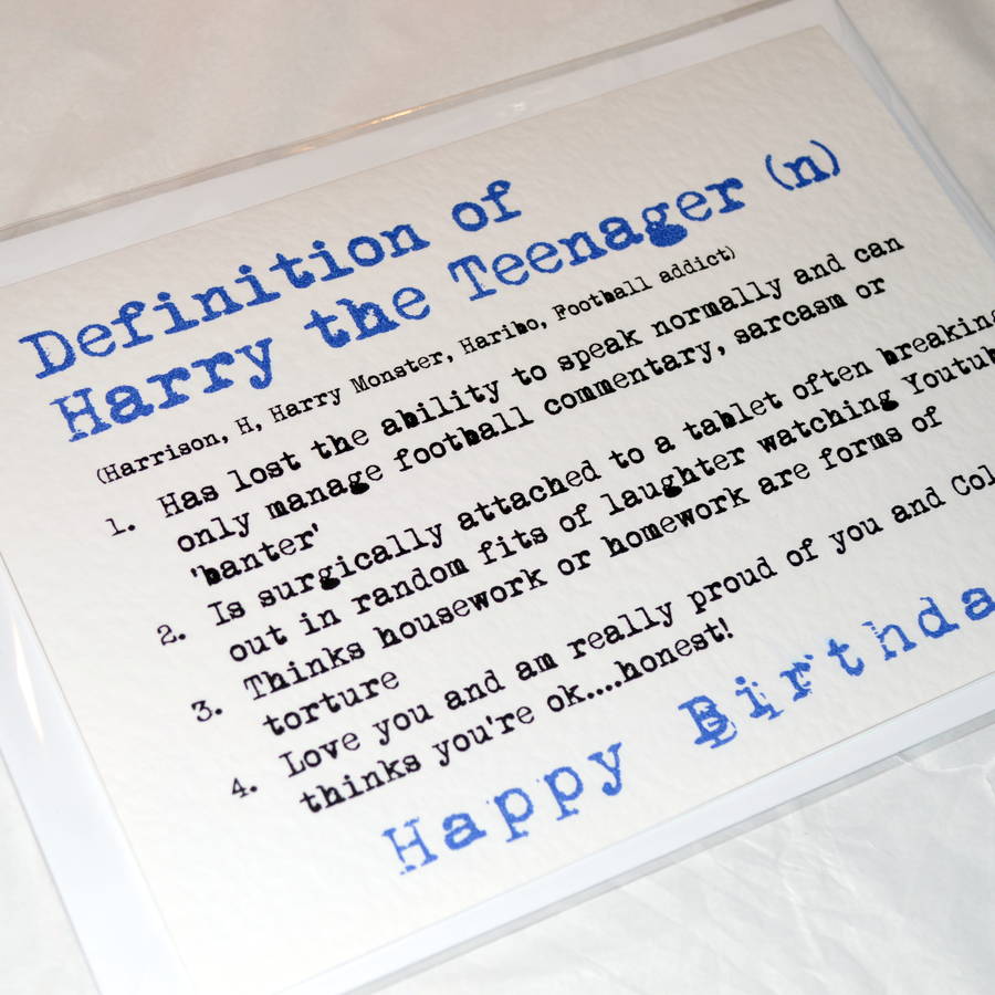 Personalised Definition Boy's Teenage Birthday Card By Sew Very English