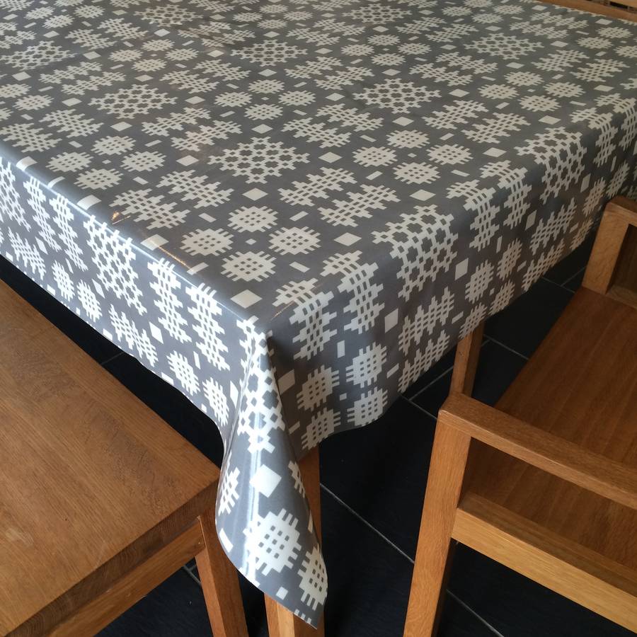 grey welsh blanket print oilcloth tablecloth by adra