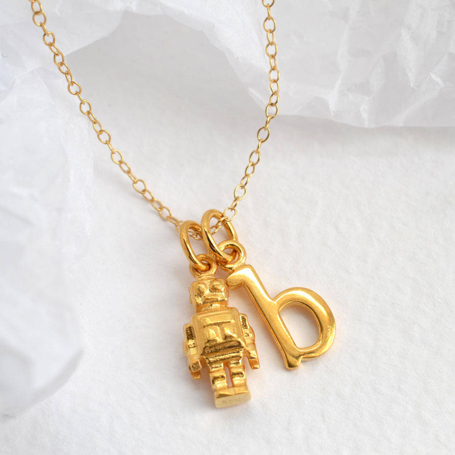 robot necklace with personalised gift message by lily charmed ...
