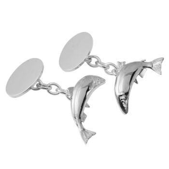 Sterling Silver Leaping Fish Cufflinks, 3 of 6