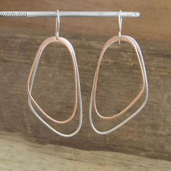 Large Silver And Rose Gold Plated Twin Drop Earrings, 3 of 5