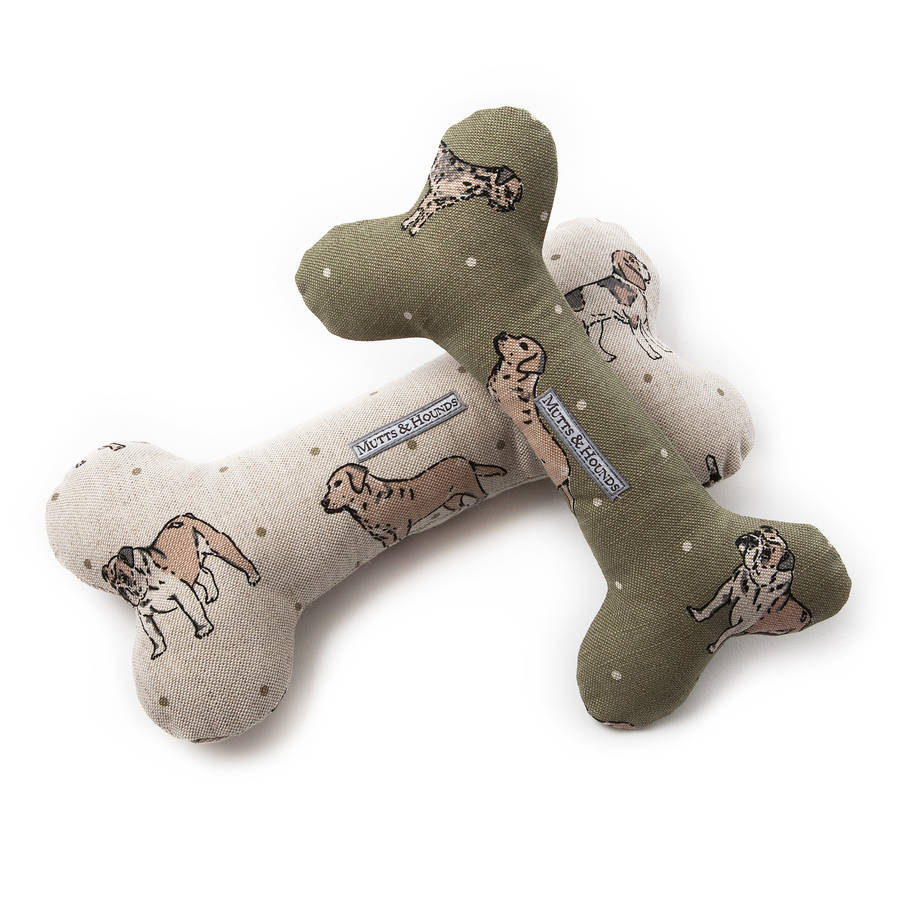dog print squeaky bone toys by mutts & hounds