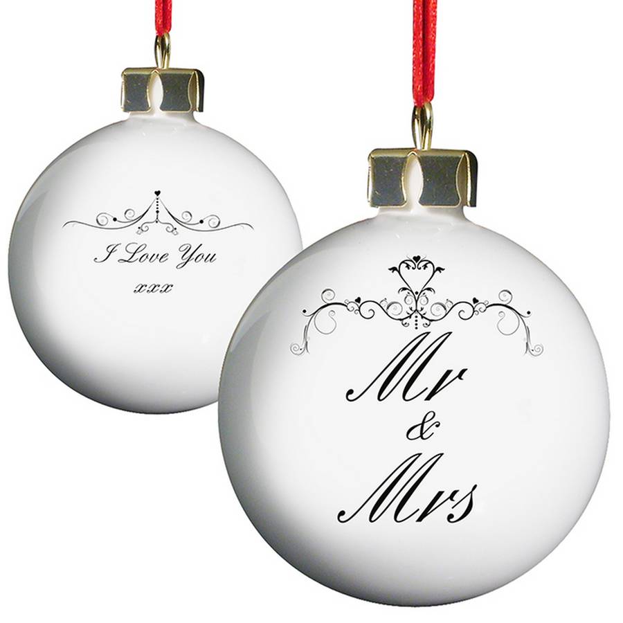 Mr And Mrs Ornate Personalised Wedding Bauble By Chalk And Cheese ...