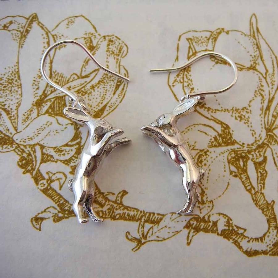 boxing hare earrings by heather scott jewellery
