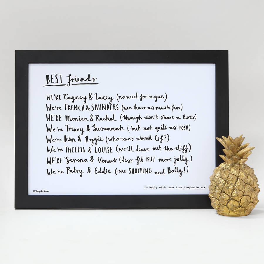 best friends print with best friends poem by bespoke verse