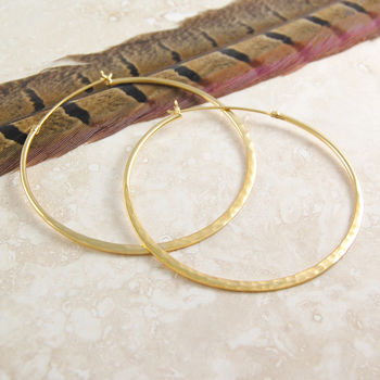 Textured Large Gold Plated Silver Hoop Earrings, 3 of 5