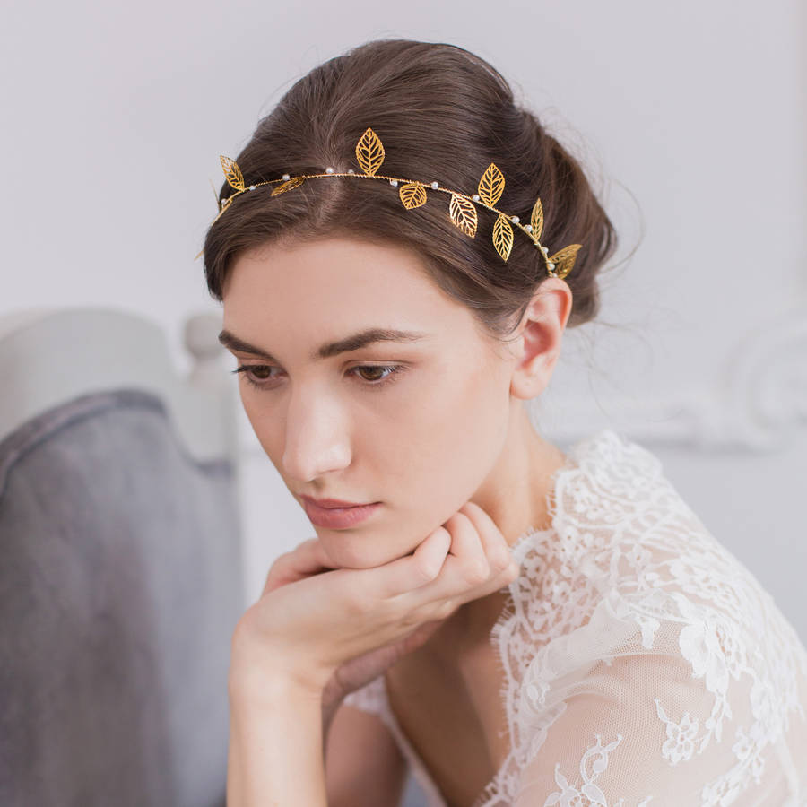 Gold Or Silver Leaf And Pearl Wedding Hair Vine, 1 of 9