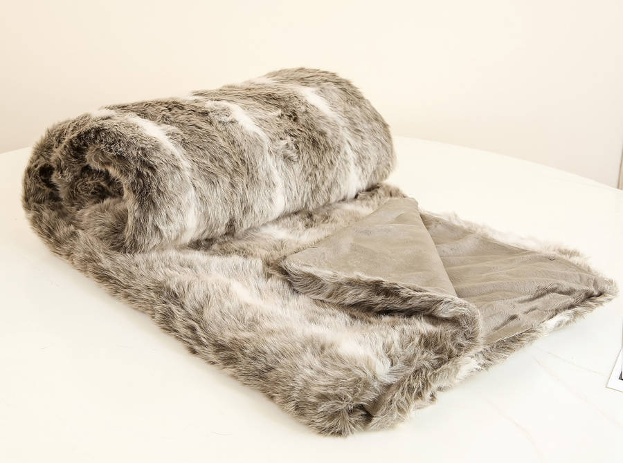 luxurious winter snow lynx faux fur throw by dibor