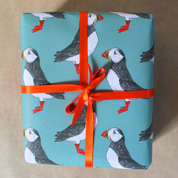 Luxury Green Puffin Gift Wrap And Card Set, 3 of 5