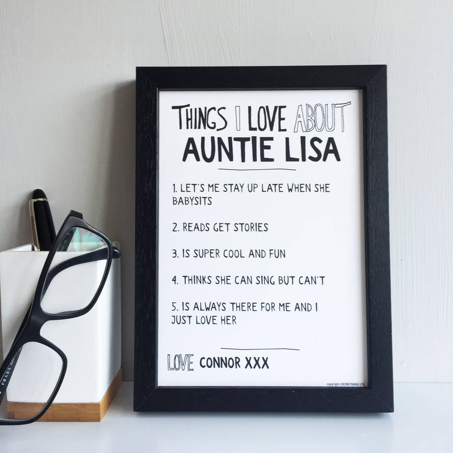 Personalised 'Things We Love About Auntie Uncle Print, 1 of 3