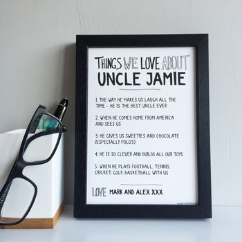 Personalised 'Things We Love About Auntie Uncle Print, 2 of 3