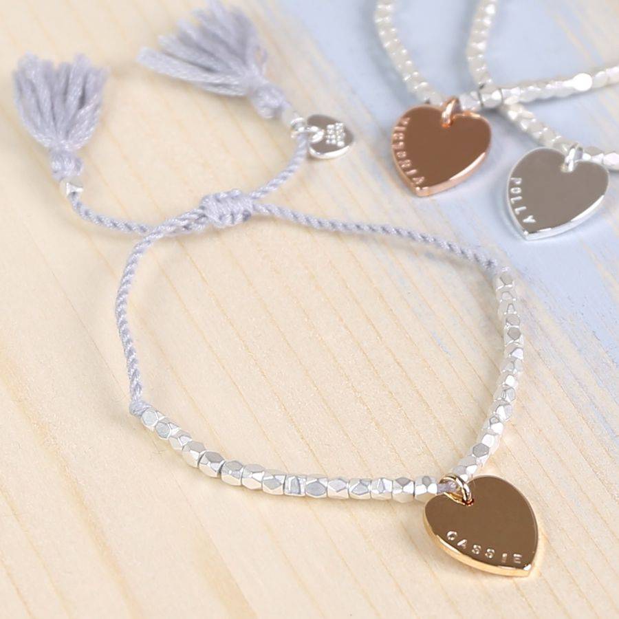 personalised silver bead bracelet with heart charm by lisa angel