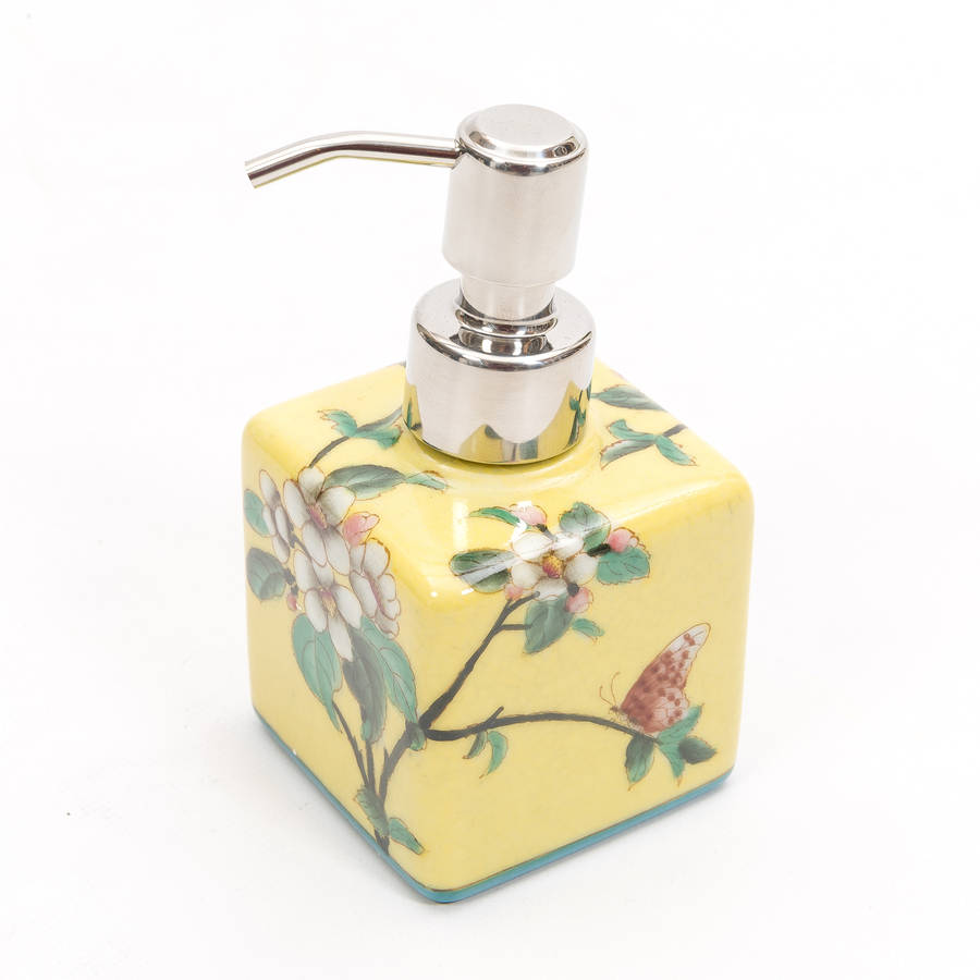 square hand painted soap dispenser by orchid