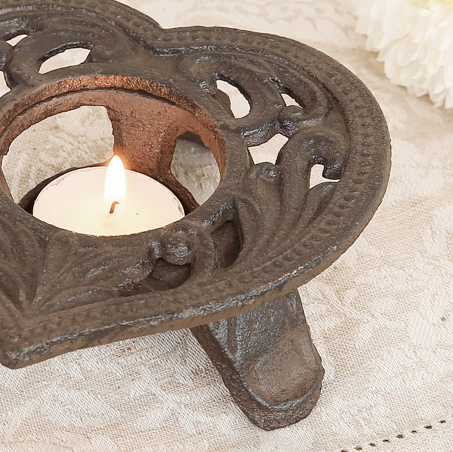 6th anniversary cast iron trivet and candle holder set by dibor