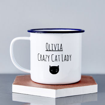 Personalised Cat Lady Enamel Mug, 2 of 2