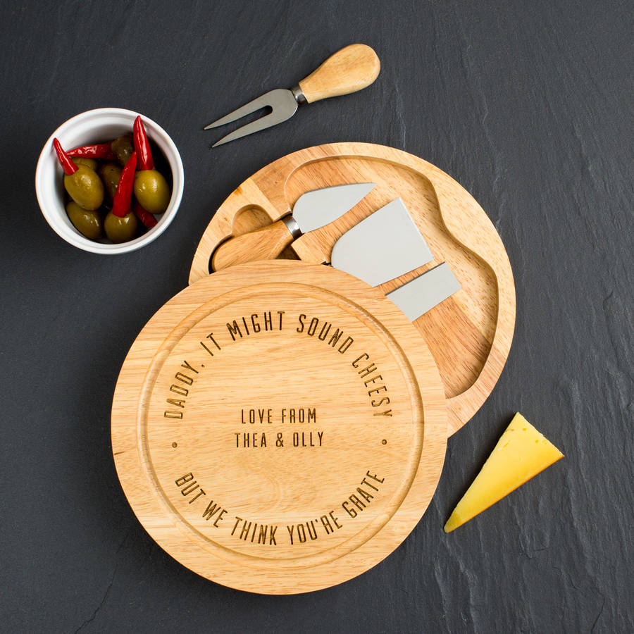 personalised engraved dad's cheese board set by dust and things ...