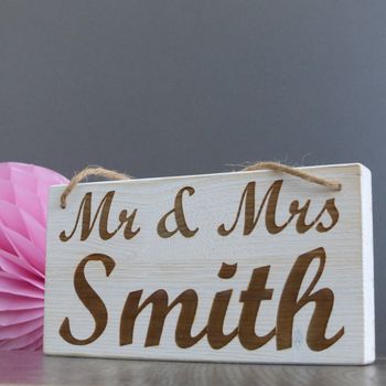 Personalised Mr And Mrs Hanging Wooden Sign, 2 of 2