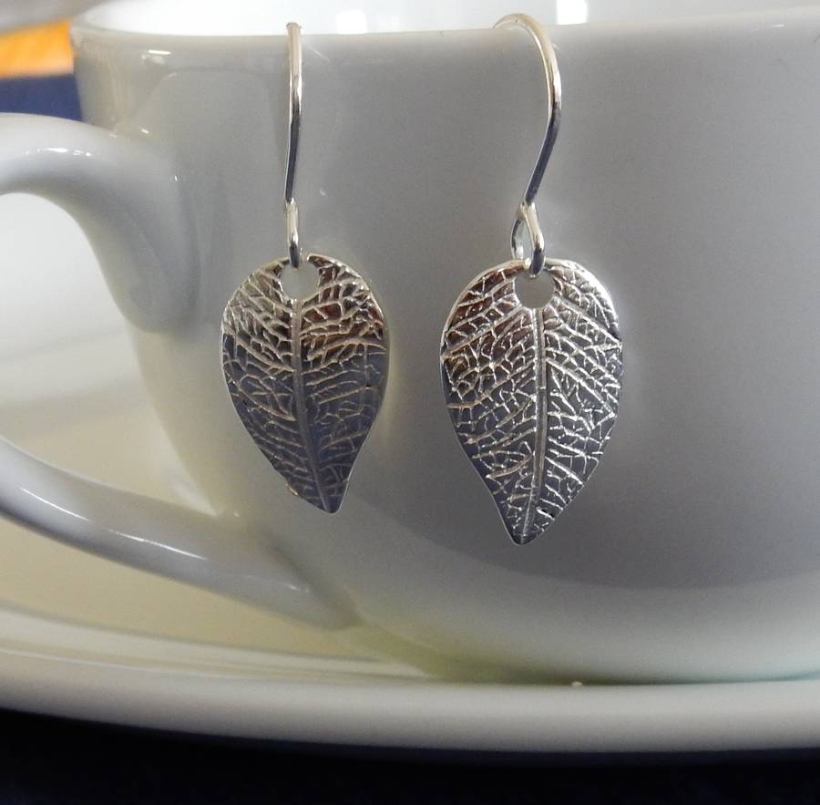 Silver Leaf Drop Earrings By Anne Reeves Jewellery