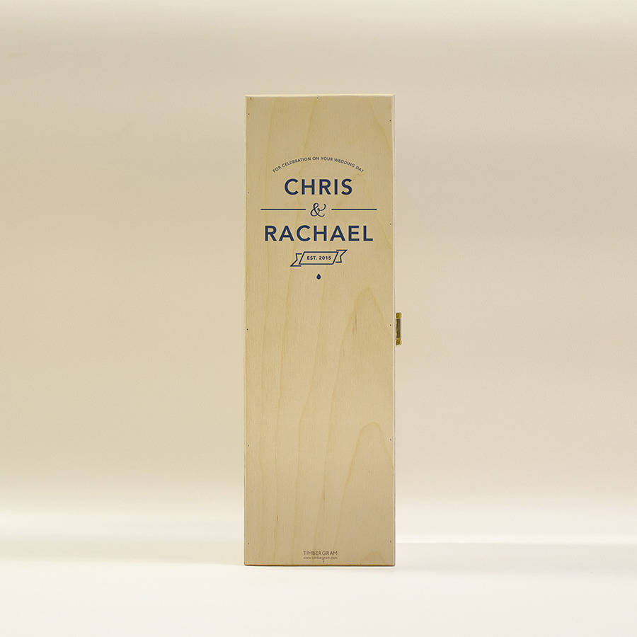 personalised custom wine box with names by timbergram
