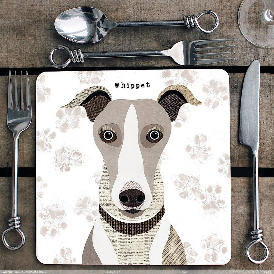 whippet personalised dog placemat/coaster by simon hart