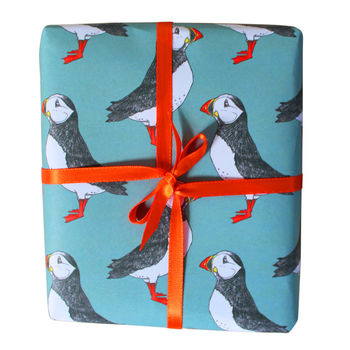 Luxury Green Puffin Gift Wrap And Card Set, 4 of 5