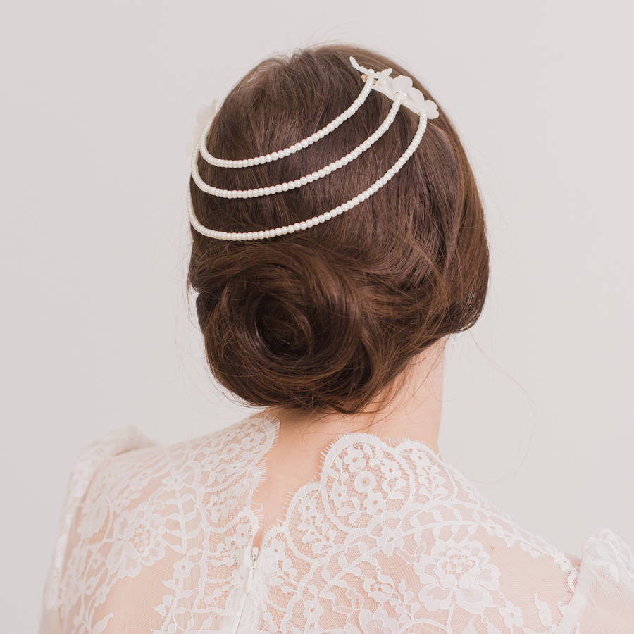 silk flower combs with pearl chains by britten weddings