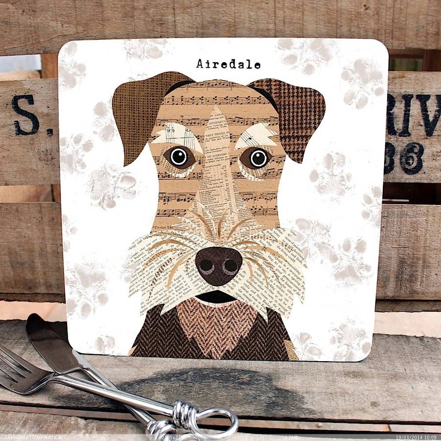 Airedale Personalised Dog Placemat/Coaster By Simon Hart