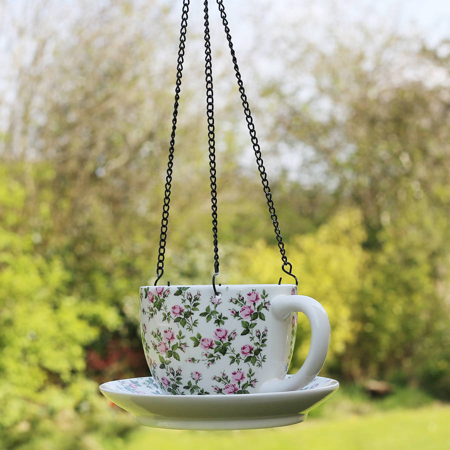 vintage floral teapot bird feeder by ella james