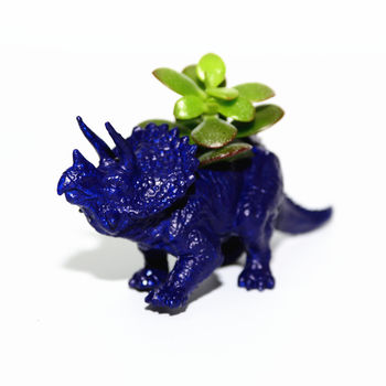 Hand Painted Triceratops Dinosaur Planter With Plant, 6 of 8