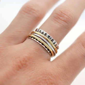 Sterling Silver Mixed Metal Spinning Shell Ring, 2 of 4