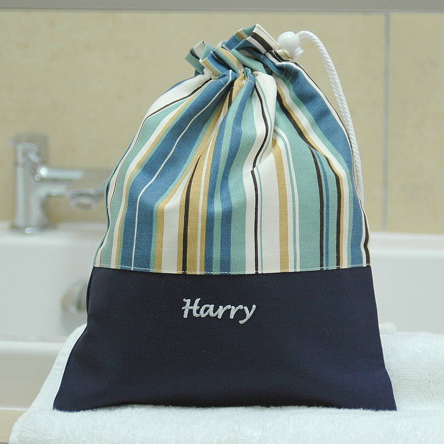 boys blue striped personalised wash bag by the alphabet gift shop ...