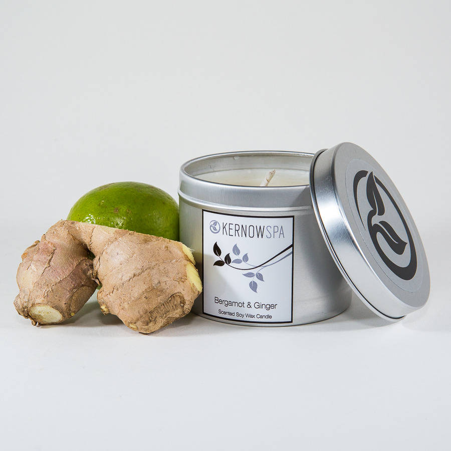 bergamot and ginger scented soy wax candle tin by kernowspa