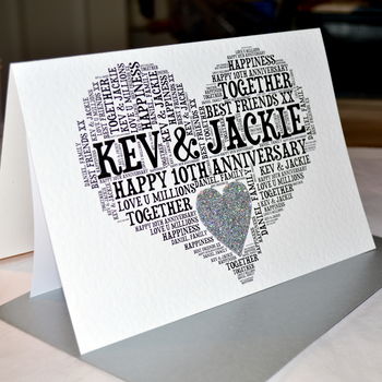 Personalised 10th Wedding Anniversary Love Sparkle Card, 9 of 12