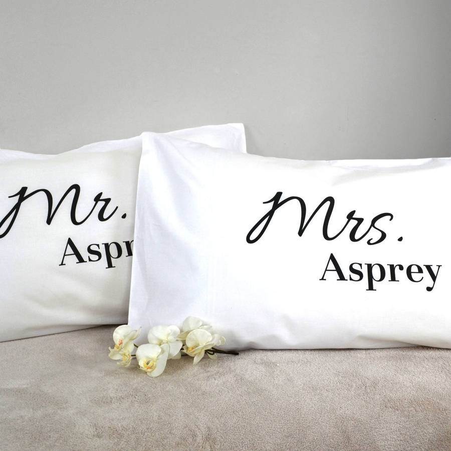 Set Of Two Mr And Mrs Pillowcases By Vintage Designs Reborn