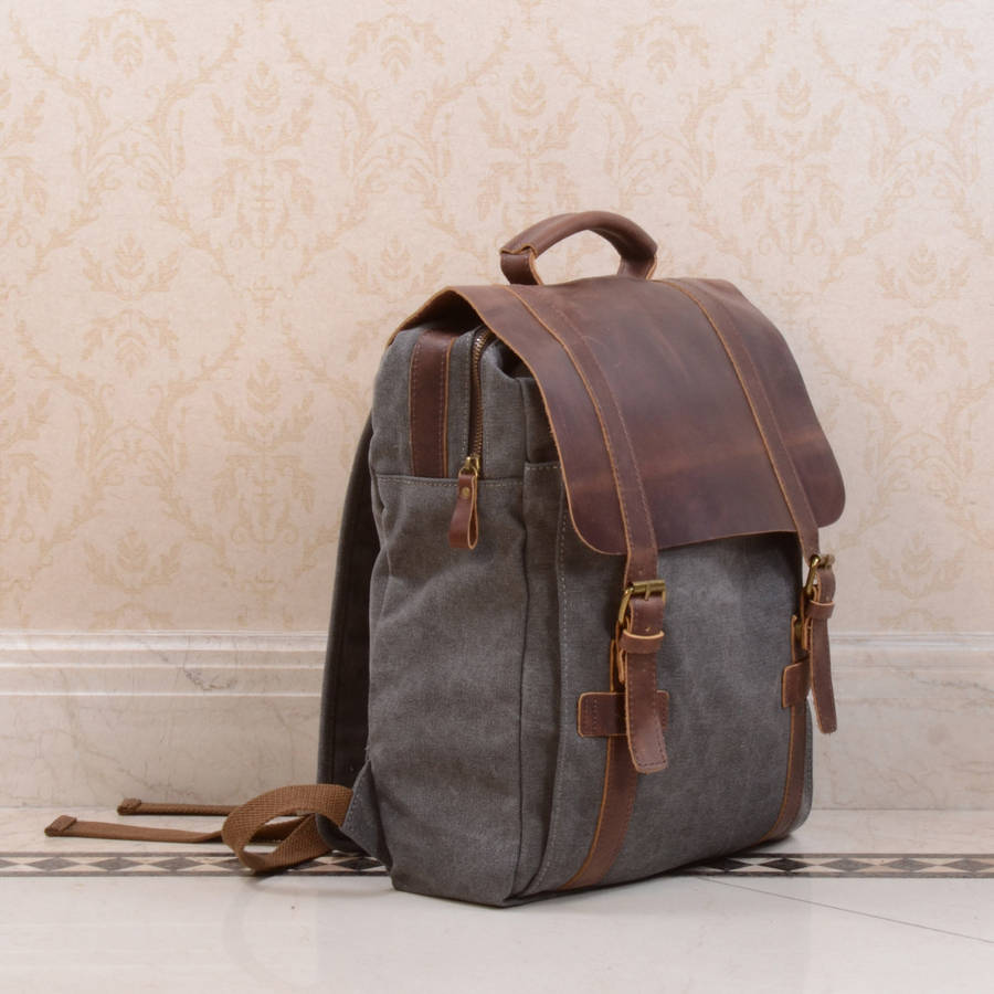 canvas and leather foldover backpack by eazo | notonthehighstreet.com