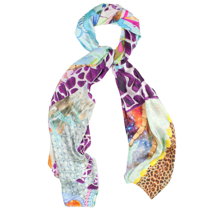 silk satin chiffon giraffe printed designer scarf by jenny collicott ...