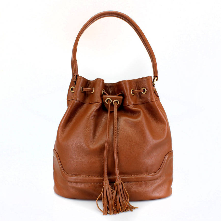 tan leather drawstring handbag by the leather store ...
