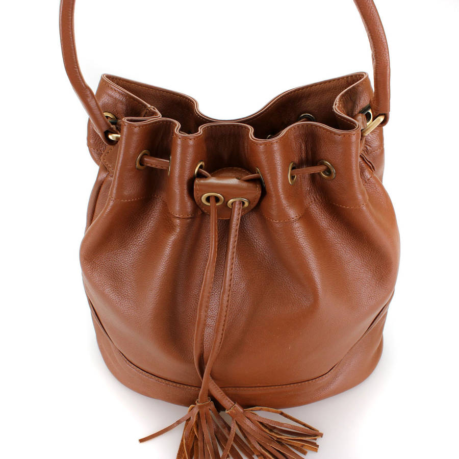 Tan Leather Drawstring Handbag By The Leather Store | 0