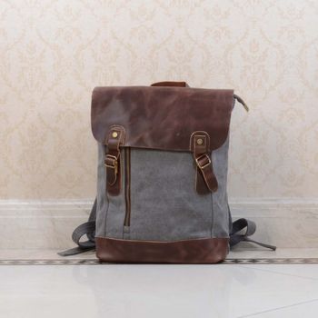 Canvas And Leather Zip Detail Backpack By EAZO